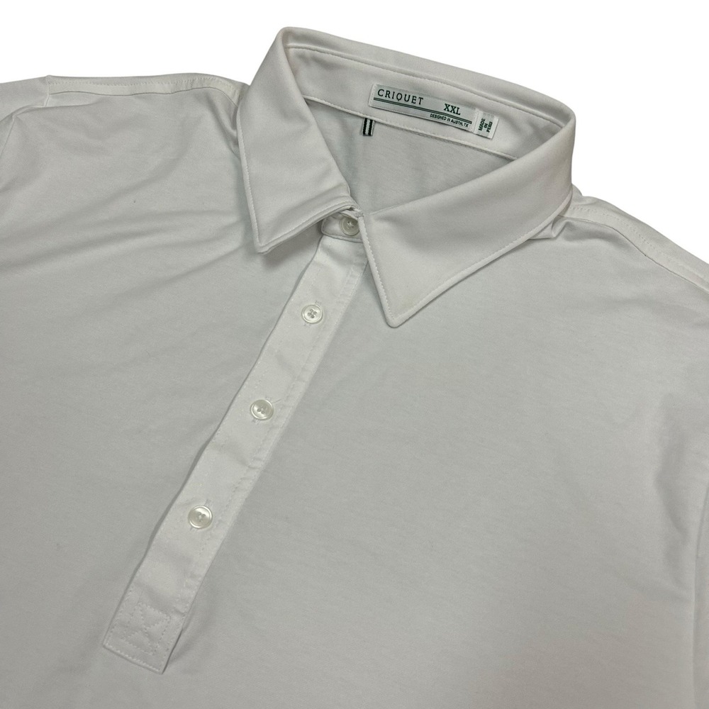 Criquet Polo Shirt‎ Men's XXL White Cotton Blend Performance Stretch Lightweight